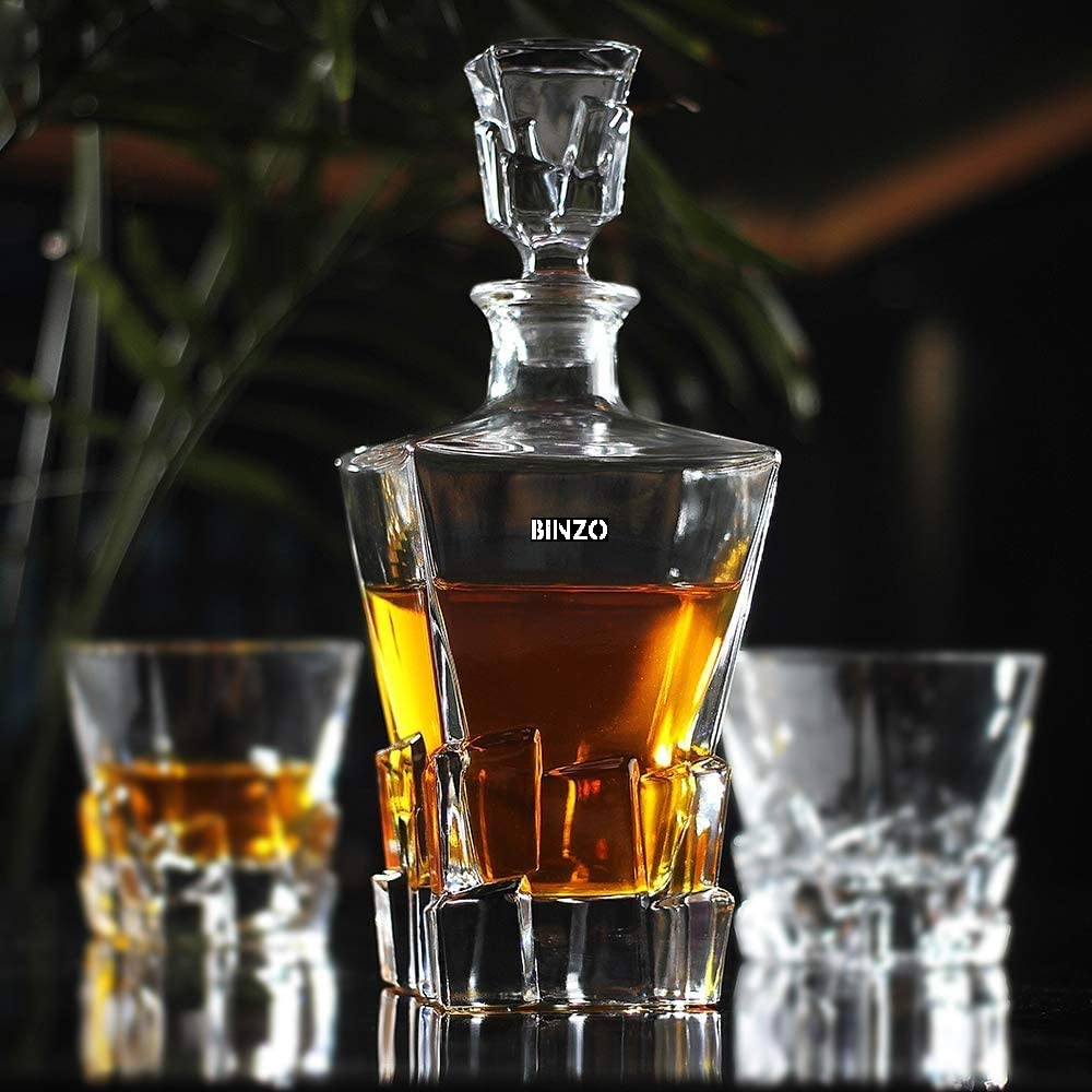 BINZO Luxury Glacier Whiskey Wine Decanter Set with Glasses & Stopper| Premium Glass Decanter for Whisky, Alcohol, Liquor, 1 Litre Decanter & 300 ml Glasses 4