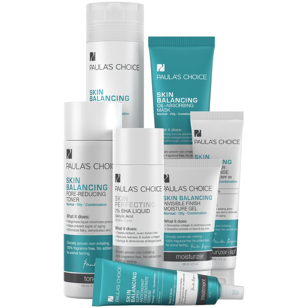 Paula's Choice Skin Balancing System Includes Oil-Reducing Facial Cleanser, Skin PERFECTING 2% BHA Exfoliator, Moisturizer with SPF, Night Cream, Toner for the Face, Face Mask, Retinol Serum