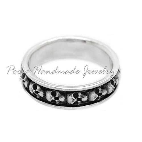 Miniatura 3 de Oxidized Skull Band Ring, Love To Death Collection, Skull Engagement Ring, Small Pinky Unisex Ring, Skull Band Ring, Thumb Ring, Meditation Ring,
