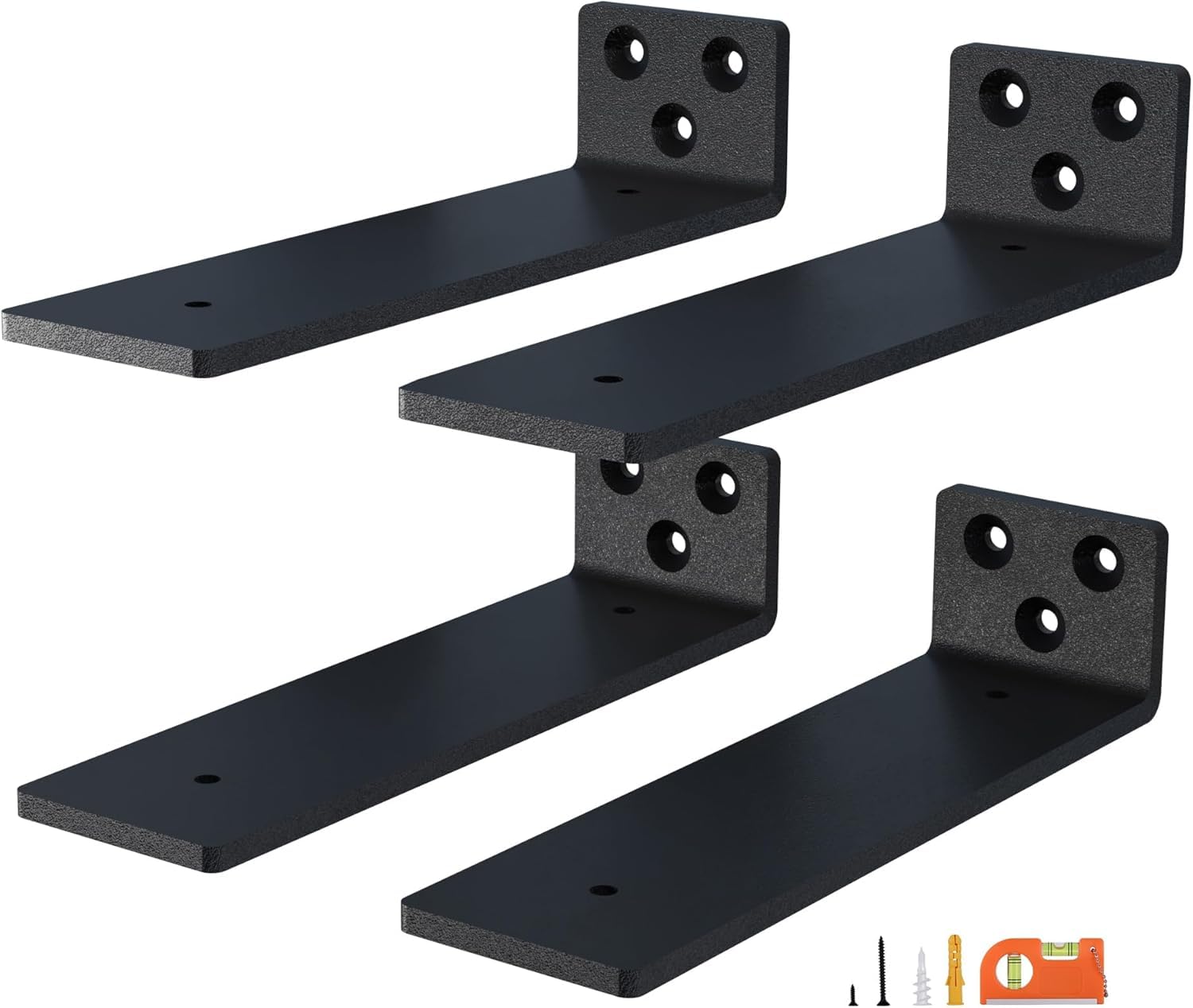 4-Pack 4 Inch Floating Shelf Brackets, Heavy Duty Hidden Shelves Bracket for Small Shelf, Kitchen Shelf, Nursery Shelf, Black Powder Coated Steel (Set of 4, 4 inch)-image-45