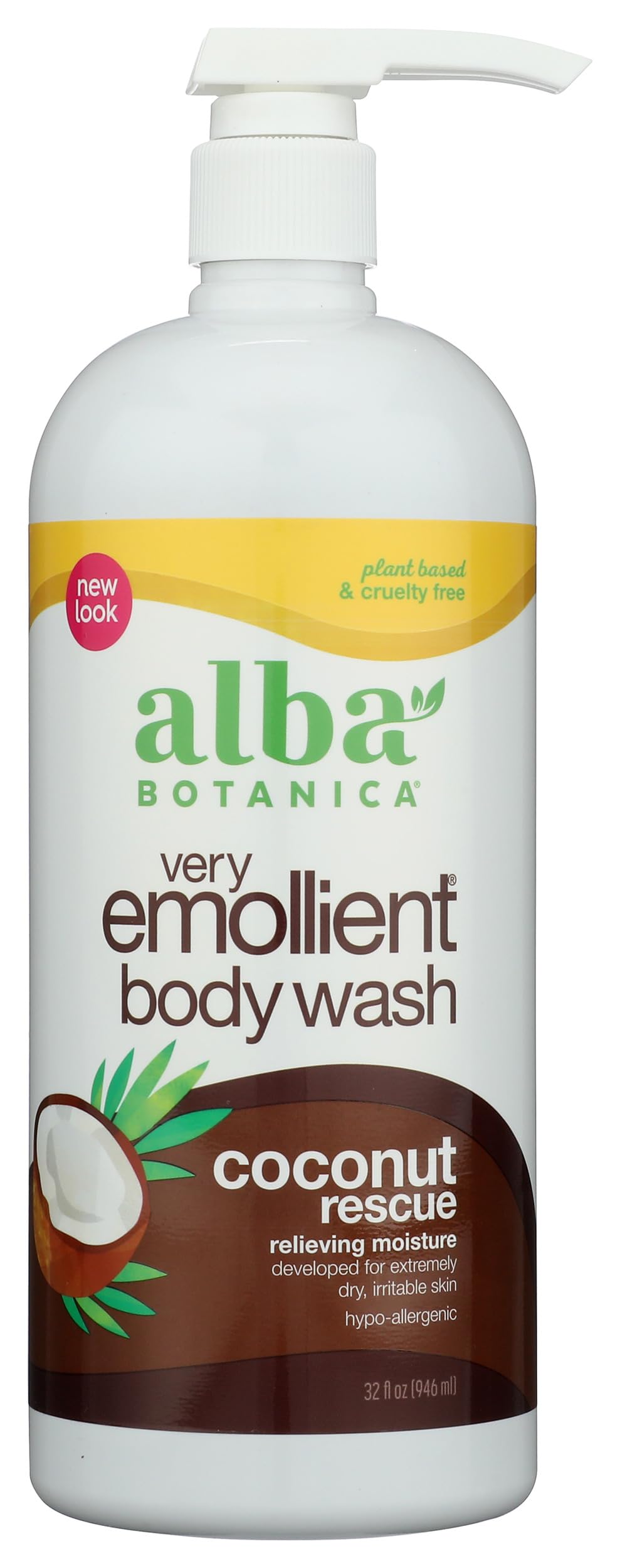 Alba Botanica Very Emollient Coconut Rescue Bath and Shower Gel for Dry Skin, 32 Ounce