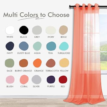 KOUFALL Coral Curtains 63 Inch Length for Girls Bedroom Decor 2 Panels Set Grommet Semi Voile Window Drapes Orange Coral Sheer Curtains for Living Room Kids Nursery Fall Decorations 52x63 Long