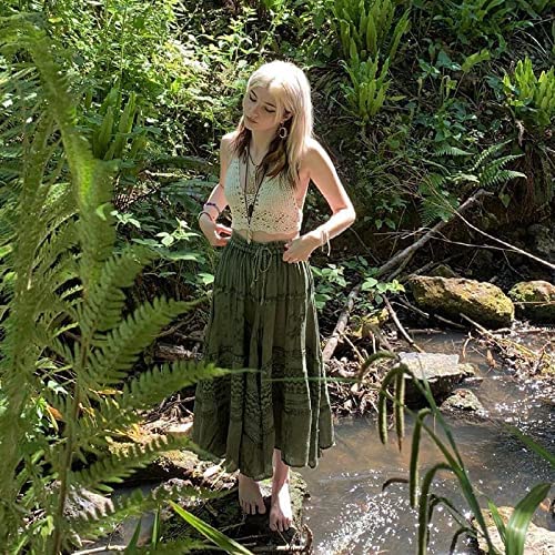 Saia feminina midi vintage cintura alta com estampa floral e babados E Girls Saia longa evasê Fairyc