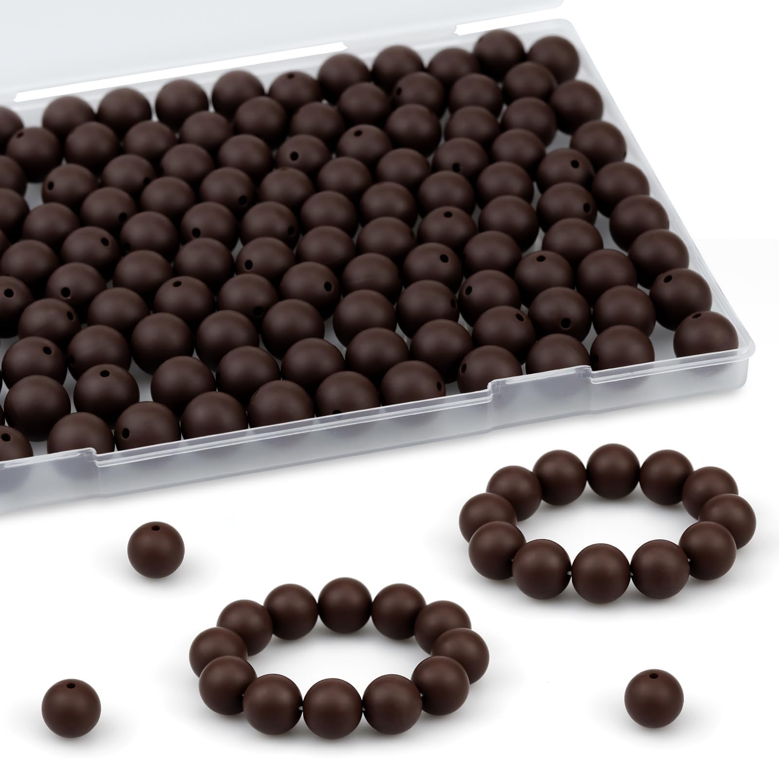 FIVEIZERO 120PCS Silicone Beads, 15mm Round Beads for Keychain, Bracelet & Necklace DIY Crafts (Brown)