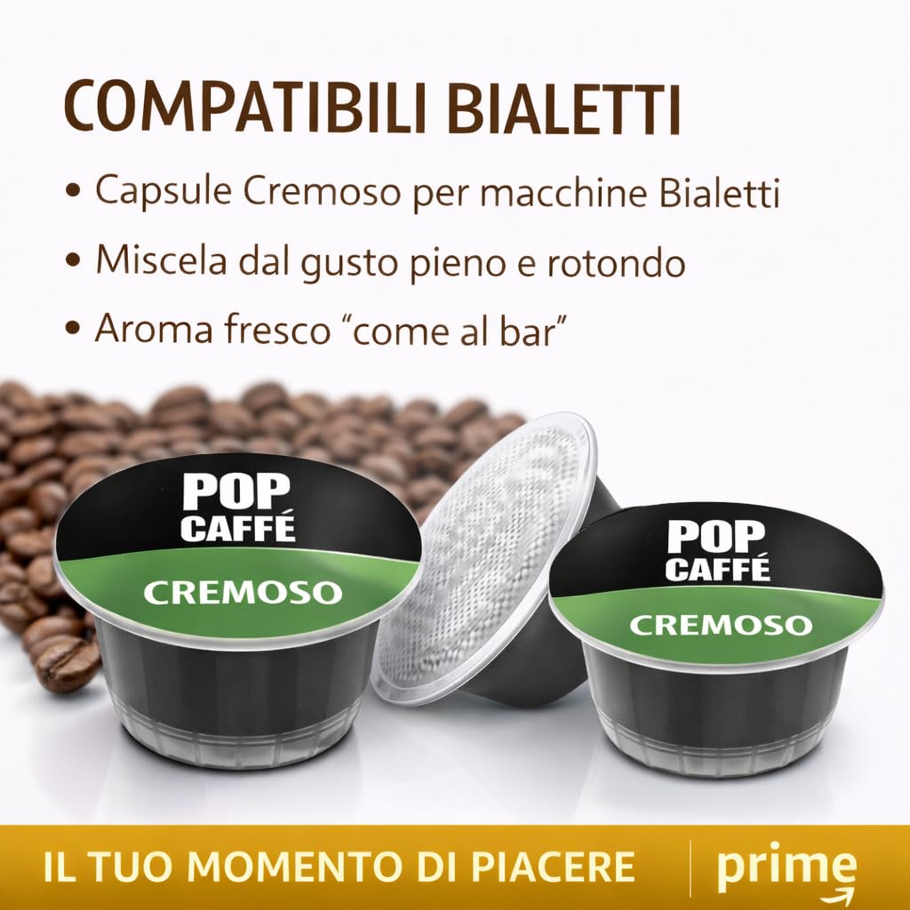 POP CAFFÈ 96 Capsule Compatibili Bialetti – Miscela Cremoso Intenso e Vellutato – Crema Densa e Persistente – Compatibili con Macchine Bialetti di Ultima Generazione