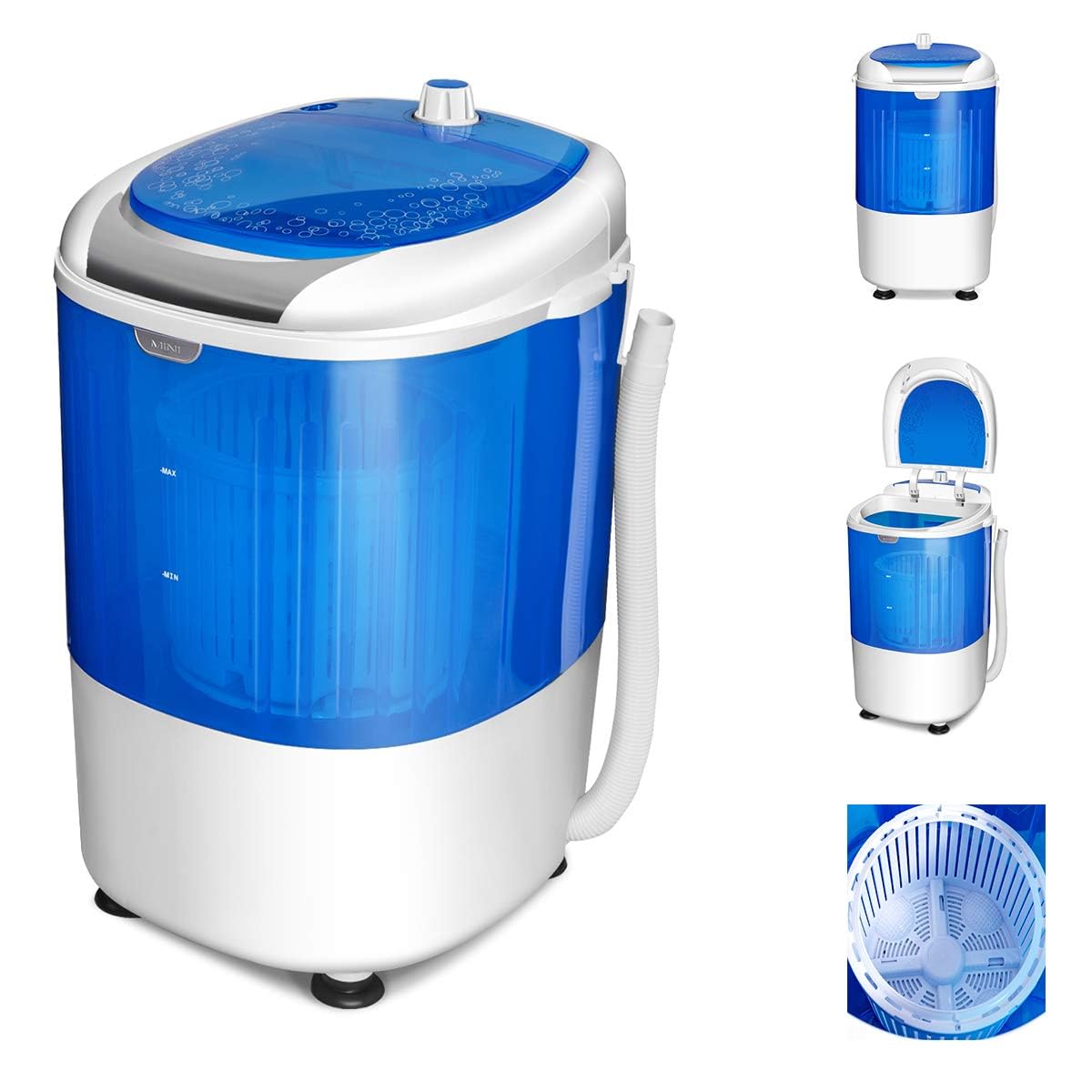 RELAX4LIFE Mini Lavatrice con Centrifuga e Timer, Micro Lavatrice Con Lavaggio Semi-Automatico, con Capacità 2 kg, Portatile per Viaggi e Vacanze, 37 x 35 x 51 cm