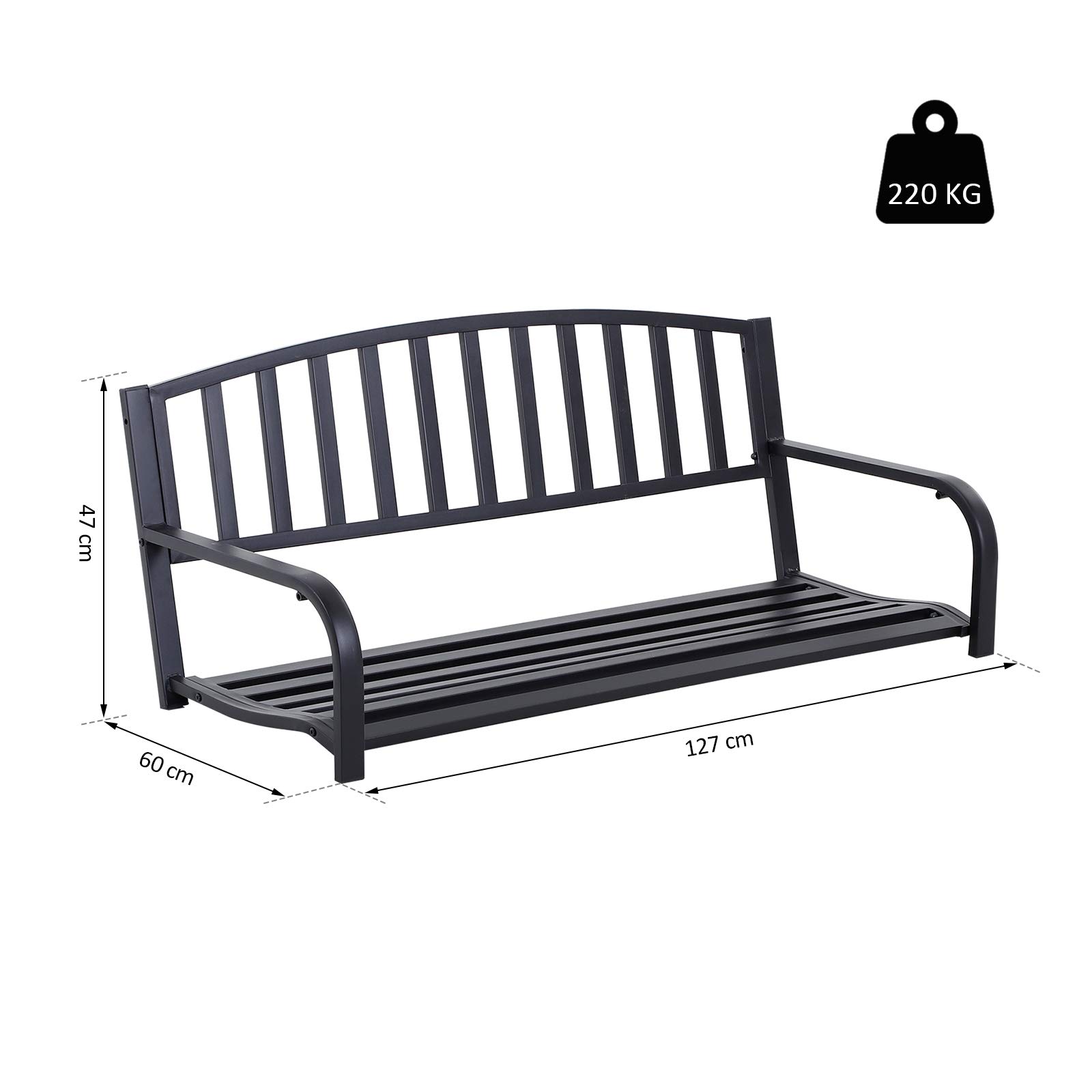 Outsunny Dondolo Sospeso da Giardino con 2 Posti, Romantica Panchina in Metallo Nero per Esterni, 127 x 60 x 47cm