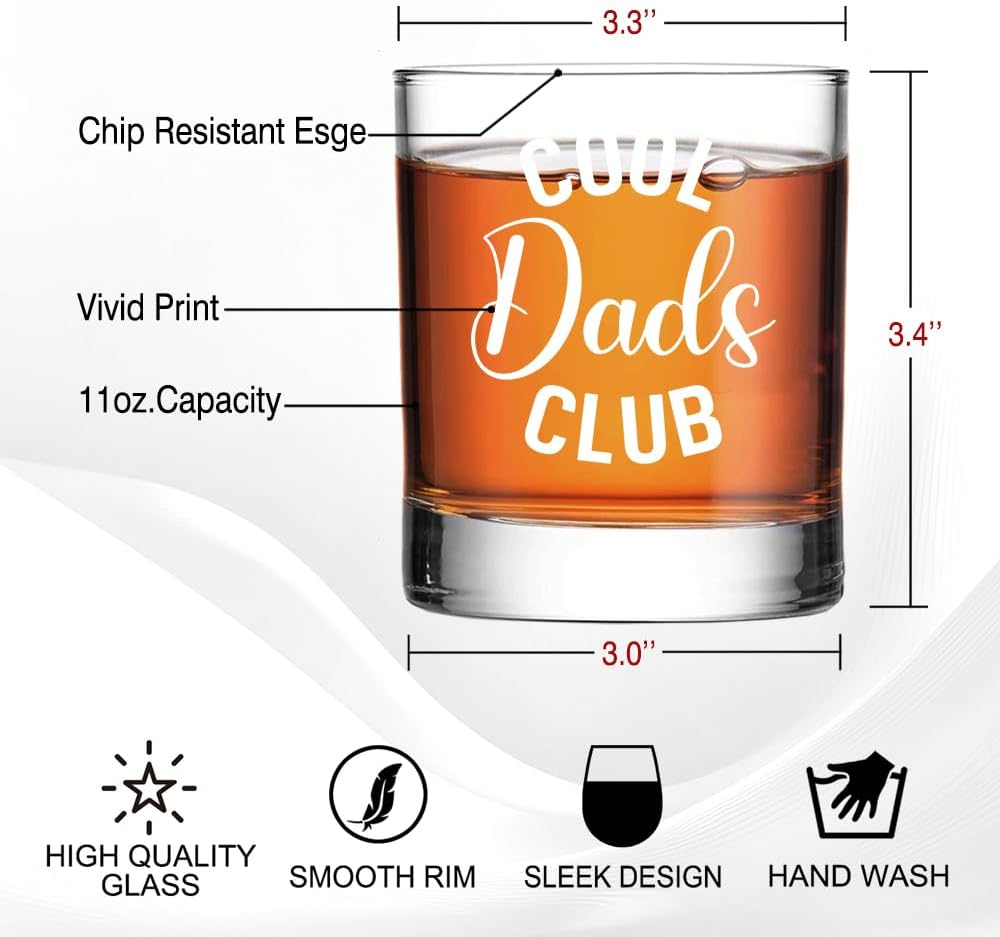 Perfectinsoy Cool Dads Club Whiskey Glass, Father's Day Gifts for Men Dad Grandpa Uncle Husband, Funny Retirement Birthday Gifts for Men Him Daddy Grandpa, Best Dad Ever Whiskey Glass - Image 2