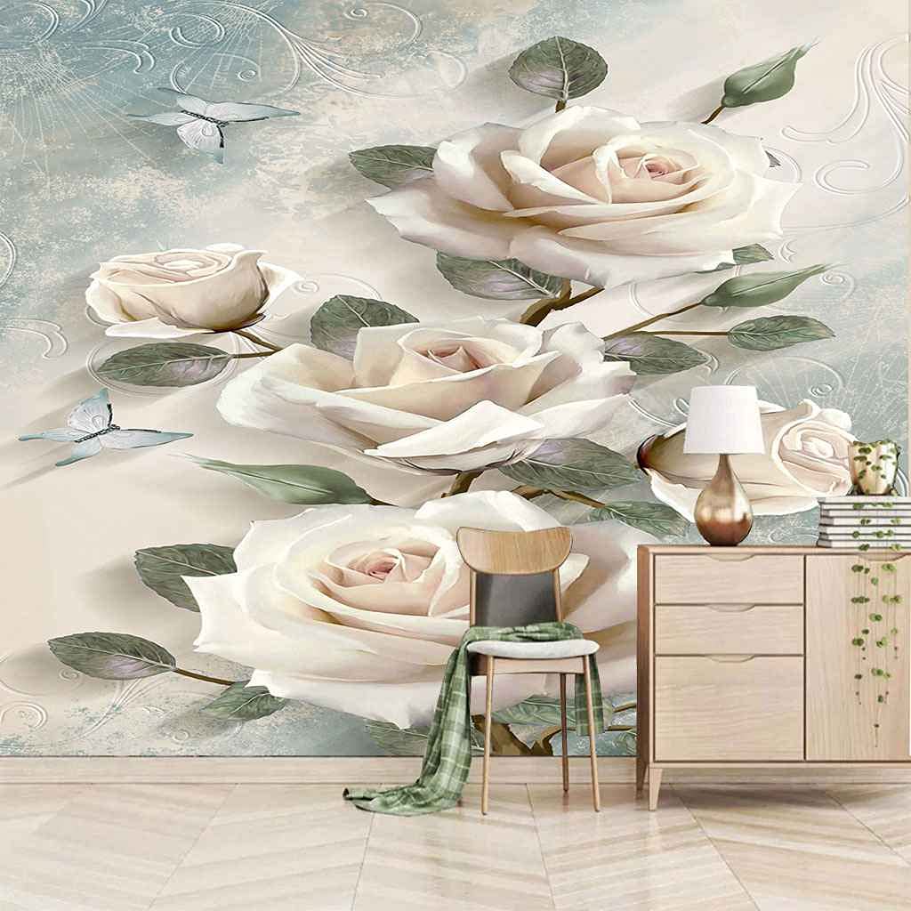 Papier Peint Panoramique 3D Fleur Rose pour Rénover Facilement un Grand Mur