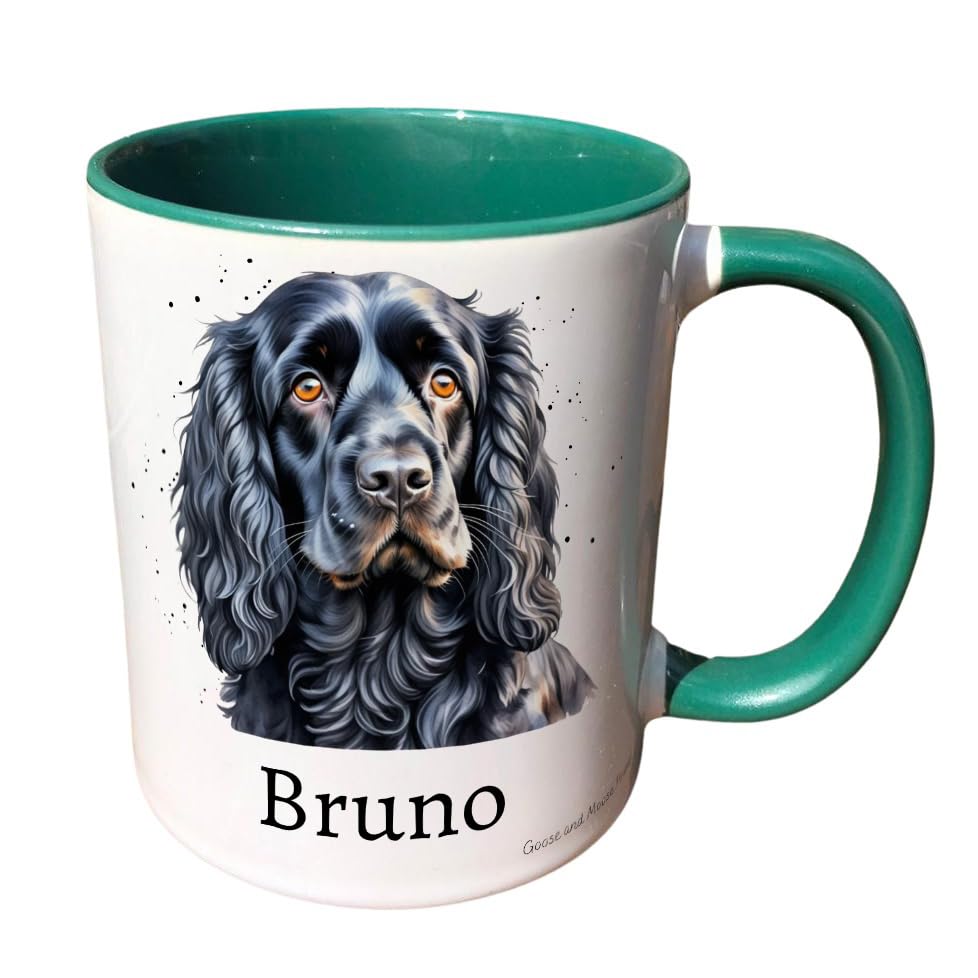 Personalised Cocker Spaniel Mug, Gift for Puppy Lover, Thank you Present for Dog Owner, Housewarming Coffee Cup, Country Style Kitchenware (Green)