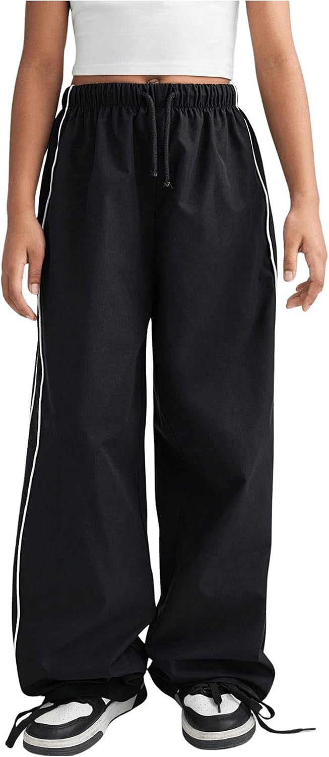 RoseSeek Girl's Wide Leg High Waist Sweatpants Side Striped Extra Long Baggy Track Pants Trousers