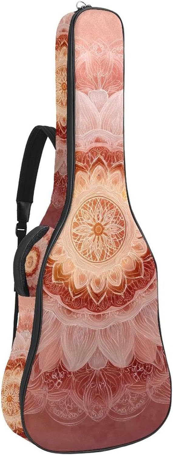 Mandala with Floral Pattern Acoustic Guitar Gig Bag, 1 cm Thick Padding Waterproof Guitar Bag Backpack for 40 41 42 Inch Electric Bass Classical Guitars