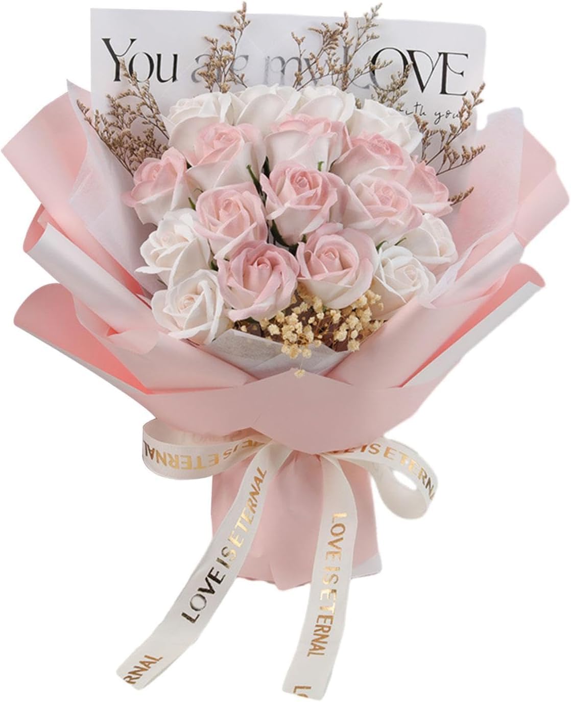 花束・アレンジメント Pink Rose Bouquet ETERNAL Pearl Gift Amazon