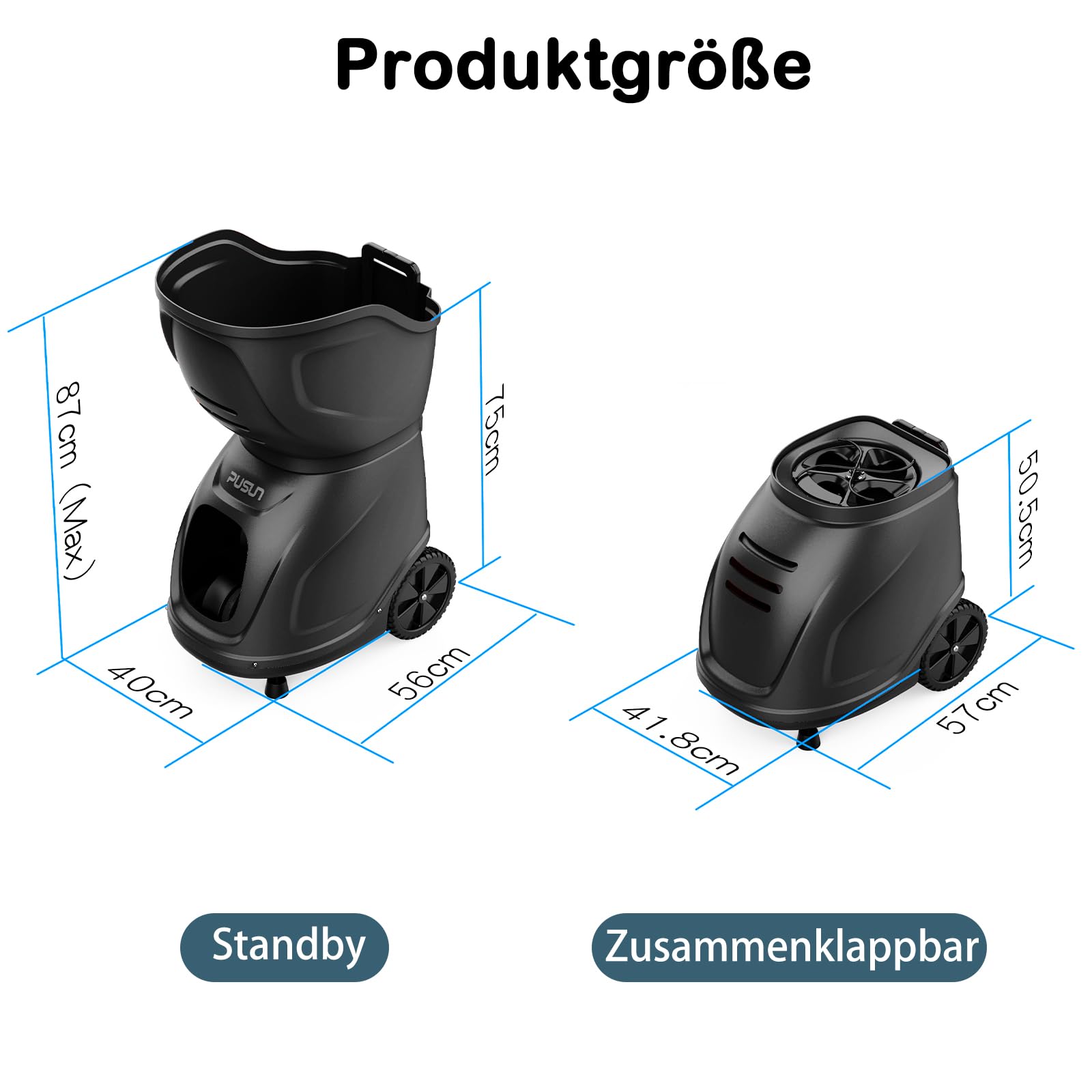 PUSUN PT-9001Pro Tennisballmaschine - Profi Ballwerfer mit APP-Steuerung (App für Apple Watch), 35 Landepunkte & Variable Geschwindigkeit, mobiler Ballwerfer (7-10 Std. Akkulaufzeit)