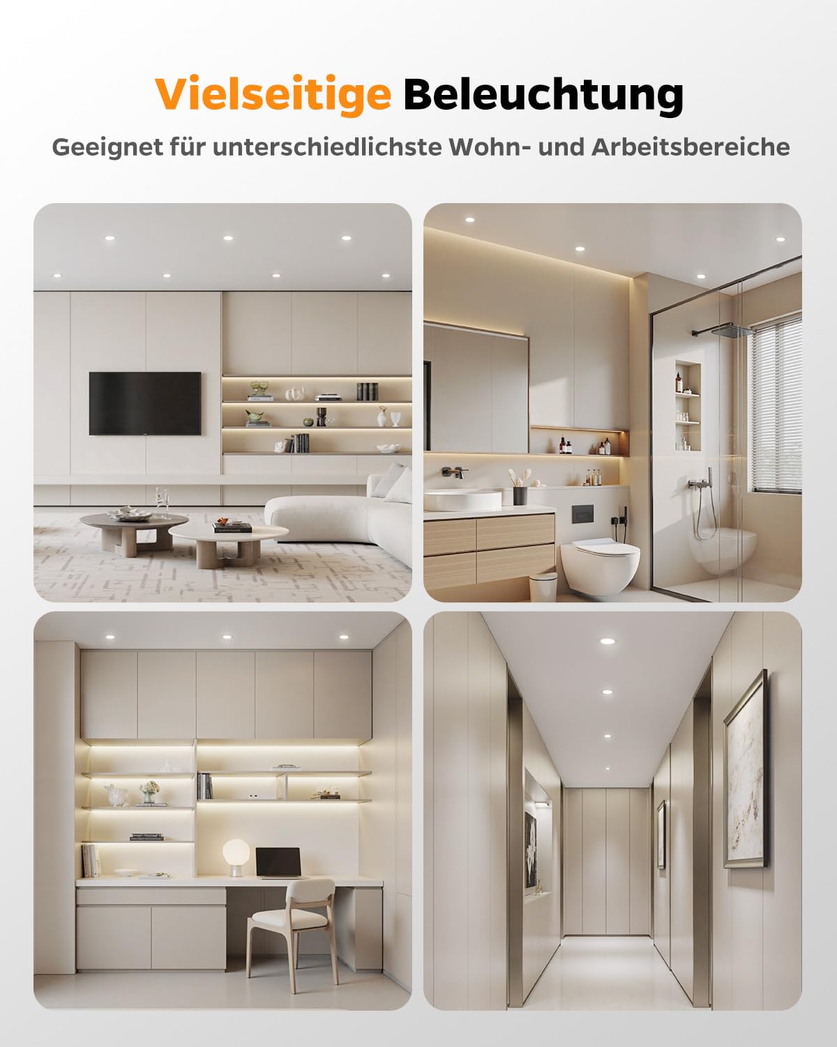 LED Einbaustrahler 230V Dimmbar, 4W LED Spots 68mm 4000K Neutralweiß, 25mm Ultra Flach Deckenspots, IP44 Spots Deckenleuchte Einbauleuchten für Badezimmer Küche Wohnzimmer, 12er Set