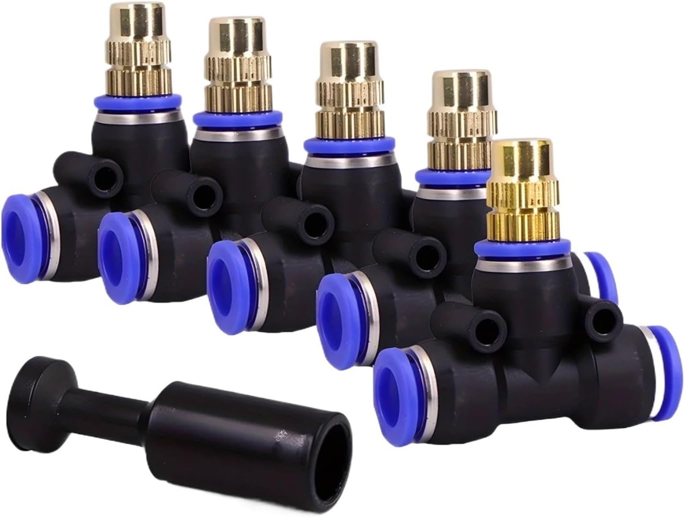 Brass Misting Nozzle with Tee Adapter Adjustable Atomizer Sprayer Outdoor Garden Irrigation Watering(for 14mm Tubing)