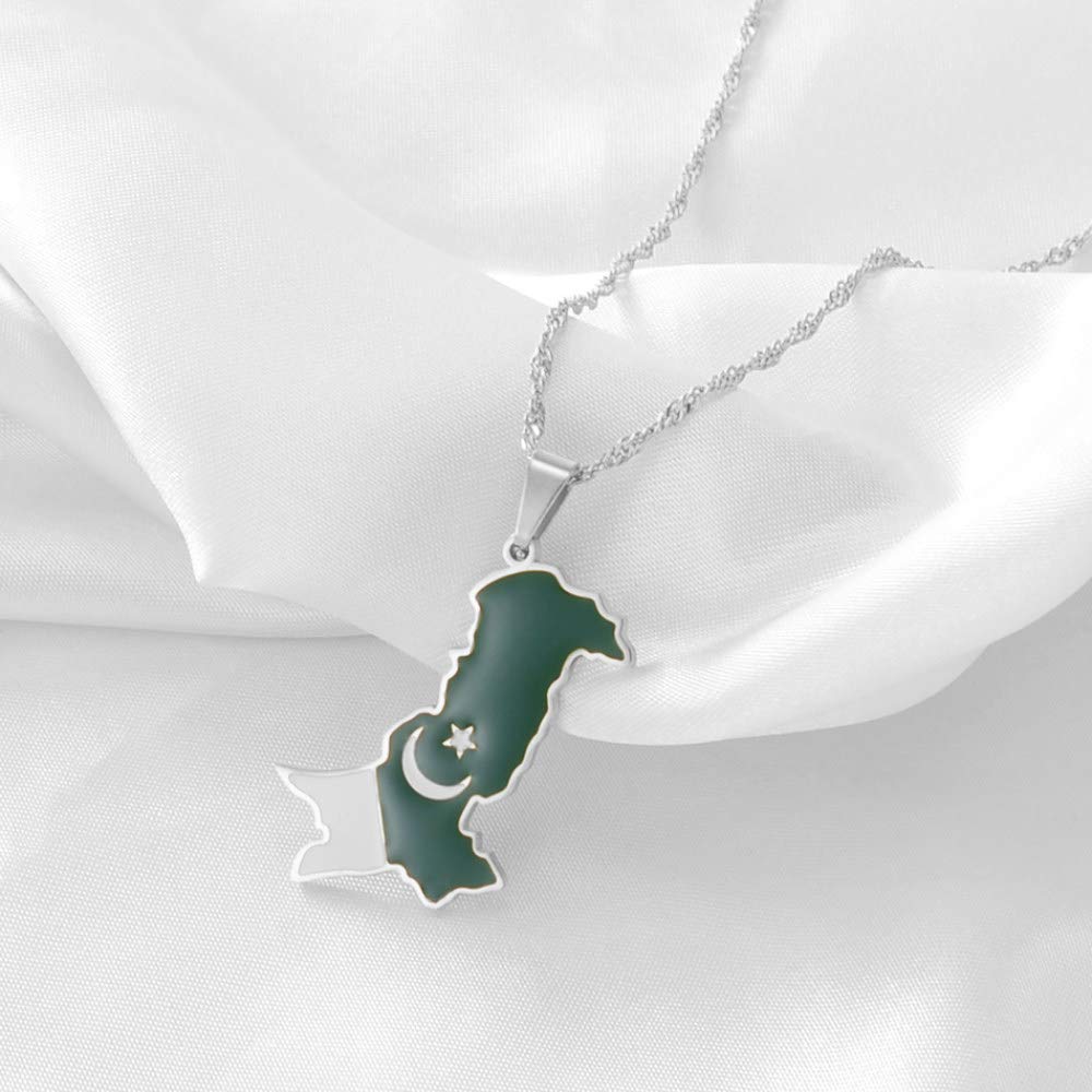 Collana Ciondolo Mappa Pakistan - Argento Con Catena - Venditore UK