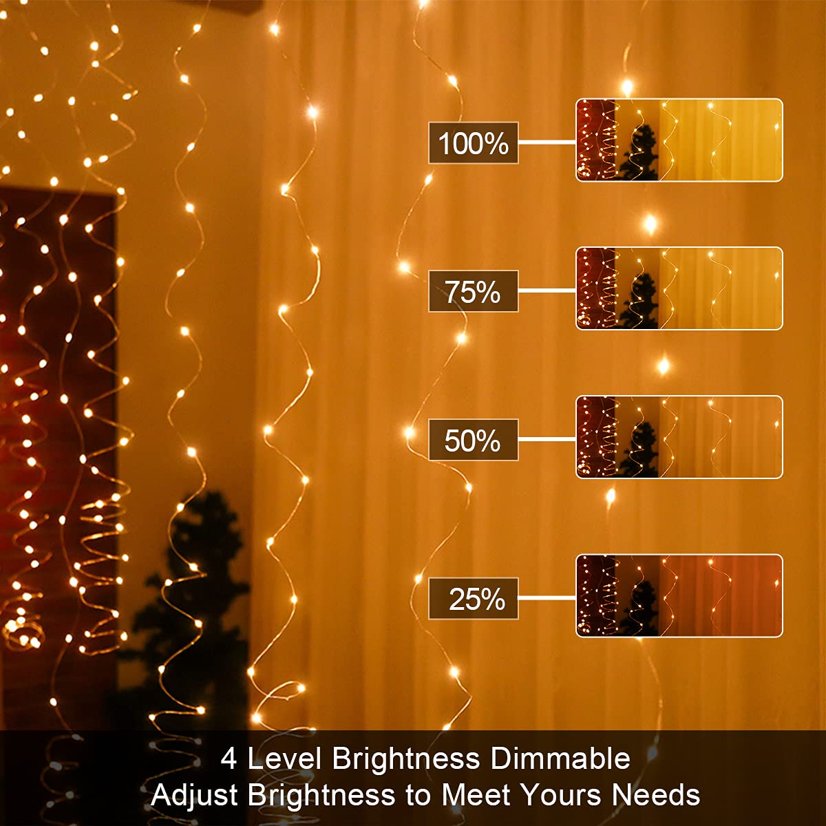 WOWLUX Pencere Perdesi Dize Işıkları, 3m x 3m 300 LED Peri Işıkları 8 Modlu Su Geçirmez LED Dize Işıklar Uzaktan Kumandalı ve Zamanlayıcılı Kapalı Açık Bahçe Partisi Düğün Ev Dekorasyonu için Zamanlayıcı (Sıcak Beyaz)