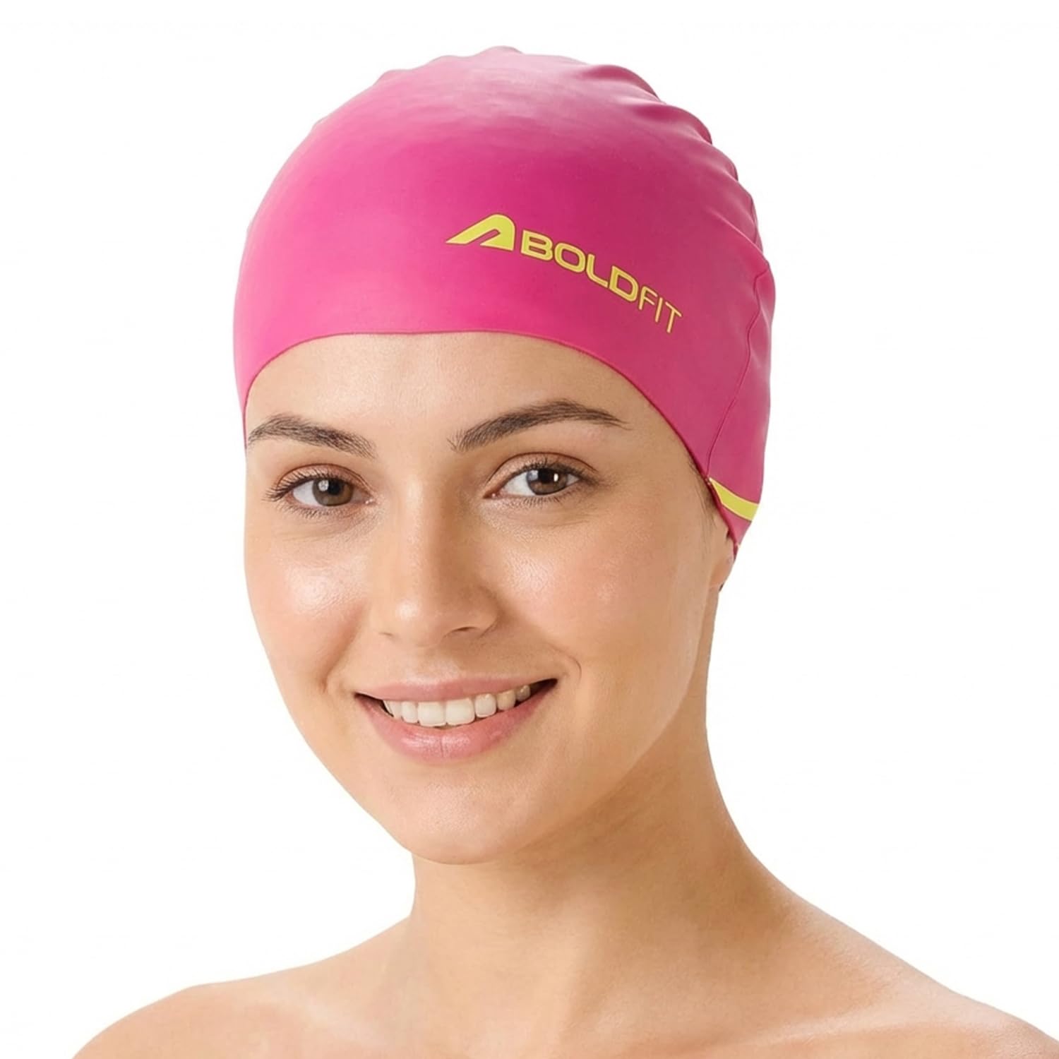 Boldfit Swimming Cap for Men Silicone Swimming Caps for Women Unisex Swim Cap for Boys Girls & Kids Swimming Cap for Women Super Elastic Training Swim Caps for Men Silicone Head Cap Easy Fit - Pink-image-32
