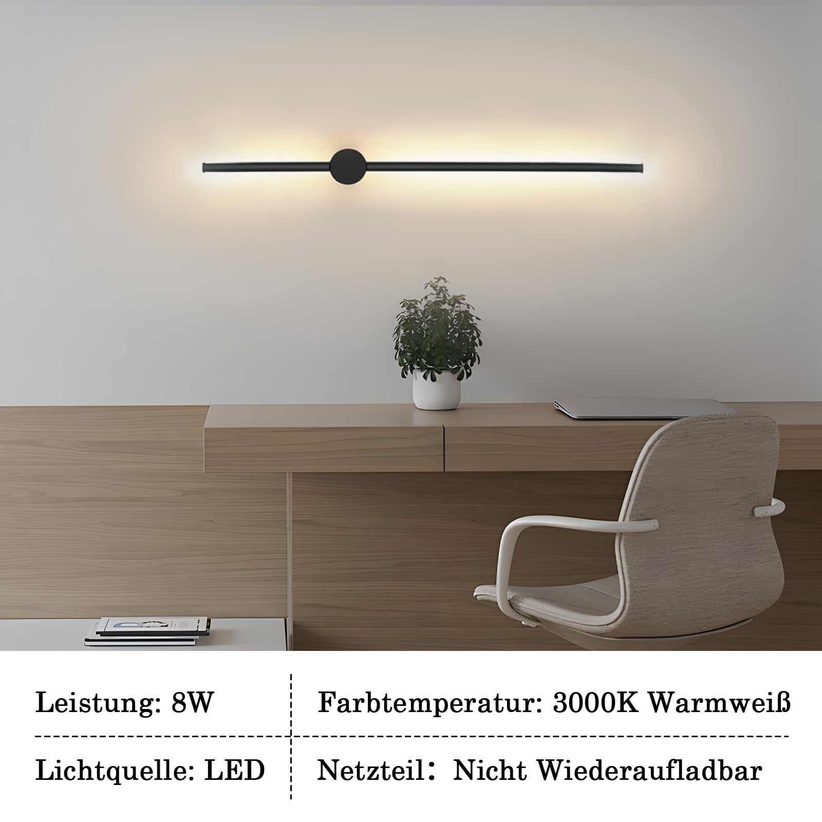ZMH LED Wandlampe Innen Wandleuchte 60CM 3000K Warmweiß Schwarz Modern Up Down Indirekt