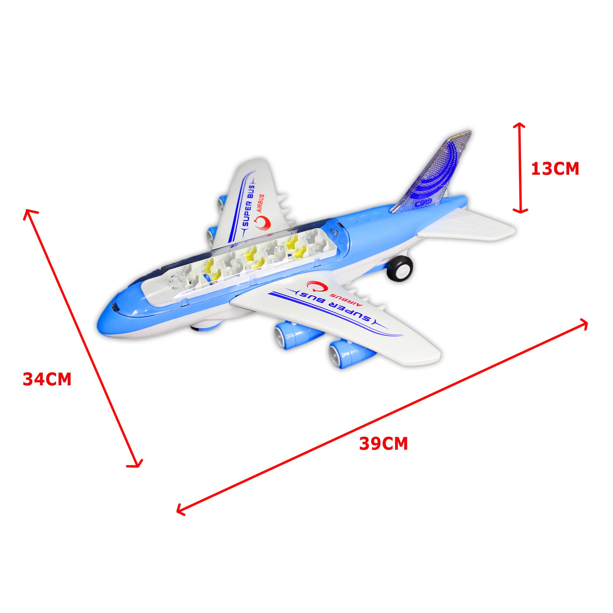 RAINBOW RIDERS Air Bus Toy Lights & Sound Boys/Girls, Battery Operated Plane with Universal Wheel (Doesn't Fly) (White) 3