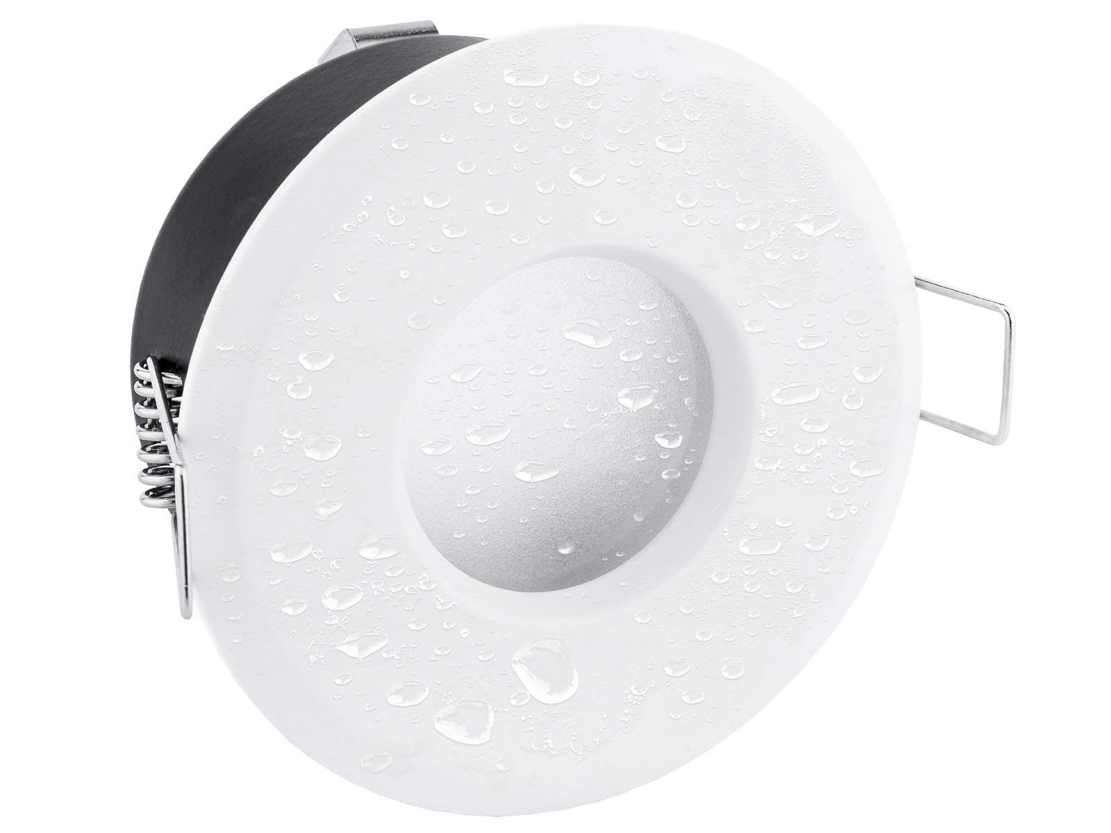 linovum Einbaurahmen 10er Set IP65 weiß rund GU10 Bad Fassung | Zehn Deckenrahmen IP65 weiß matt - mit Milchglas für Bad, Dusche & außen, für GU10, inkl. Fassung (ohne Leuchtmittel)