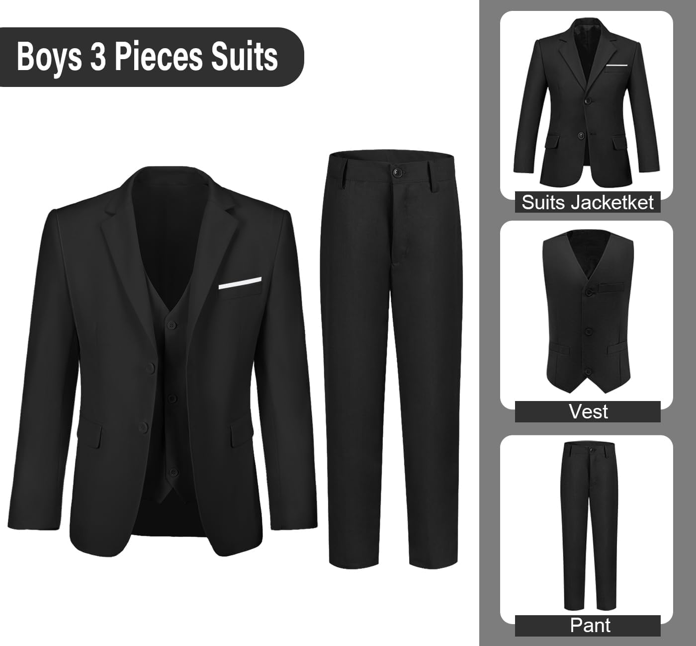Boys Suits 3 Piece Slim Fit Suit Set Dresswear Ring Bearer Outfit for Boy