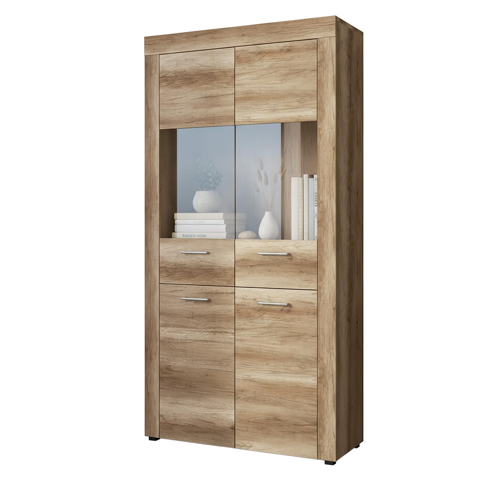 amuéblate Online - Mueble Vitrina para Salón o Comedor, Modelo Ryo, Práctico y Funcional, Color Cañón, Fácil de Montar, Medidas: 100 cm (Ancho) x 177 cm (Alto) x 34,6 cm (Fondo)