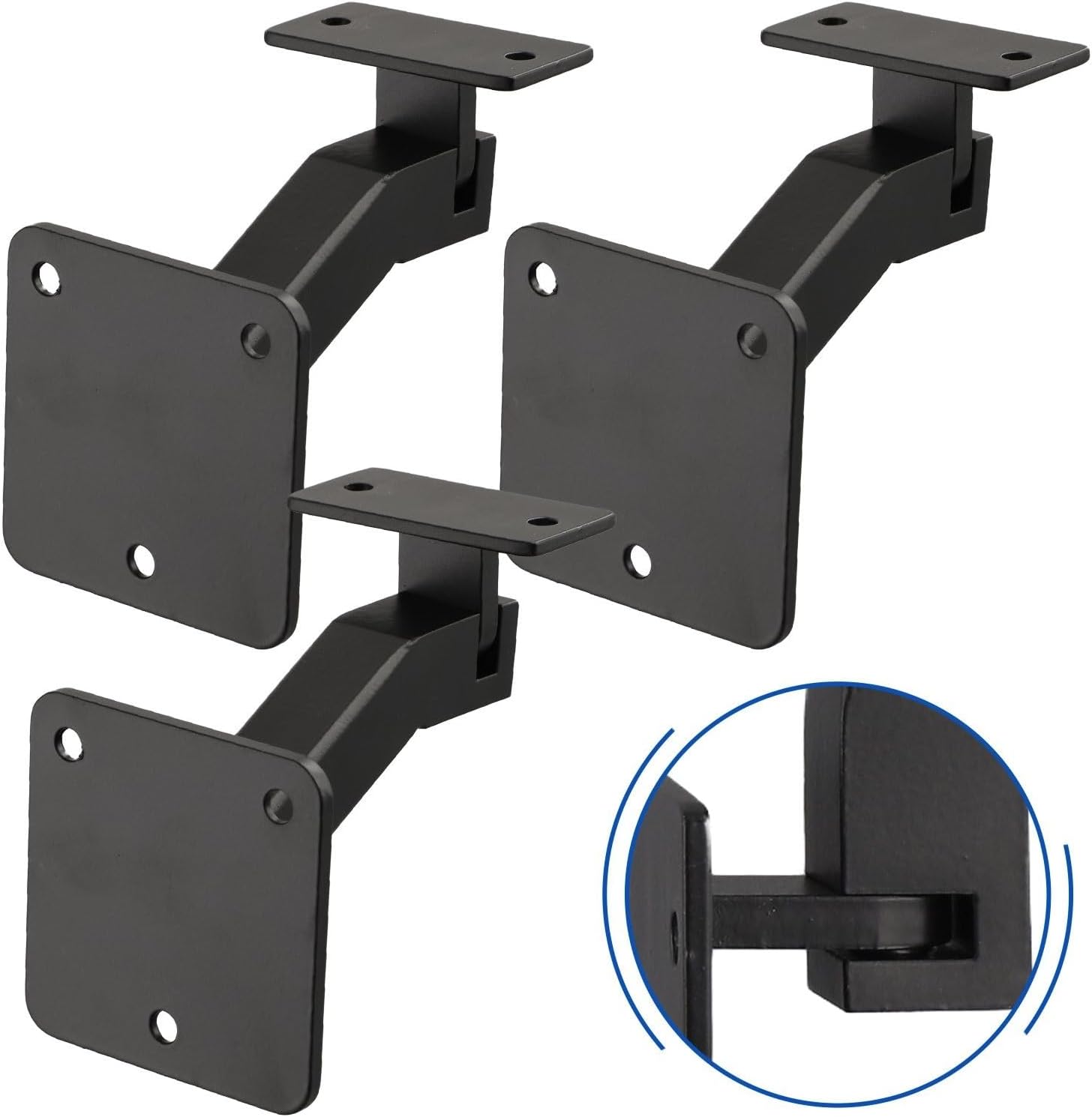 Adjustable Handrail Brackets For Indoor Stairs Black Iron Swivel Railing Support Fitting Safe Stable Wall Mount Bracket Kit For Home Office Corridor 3/4 Pack(3PCS)