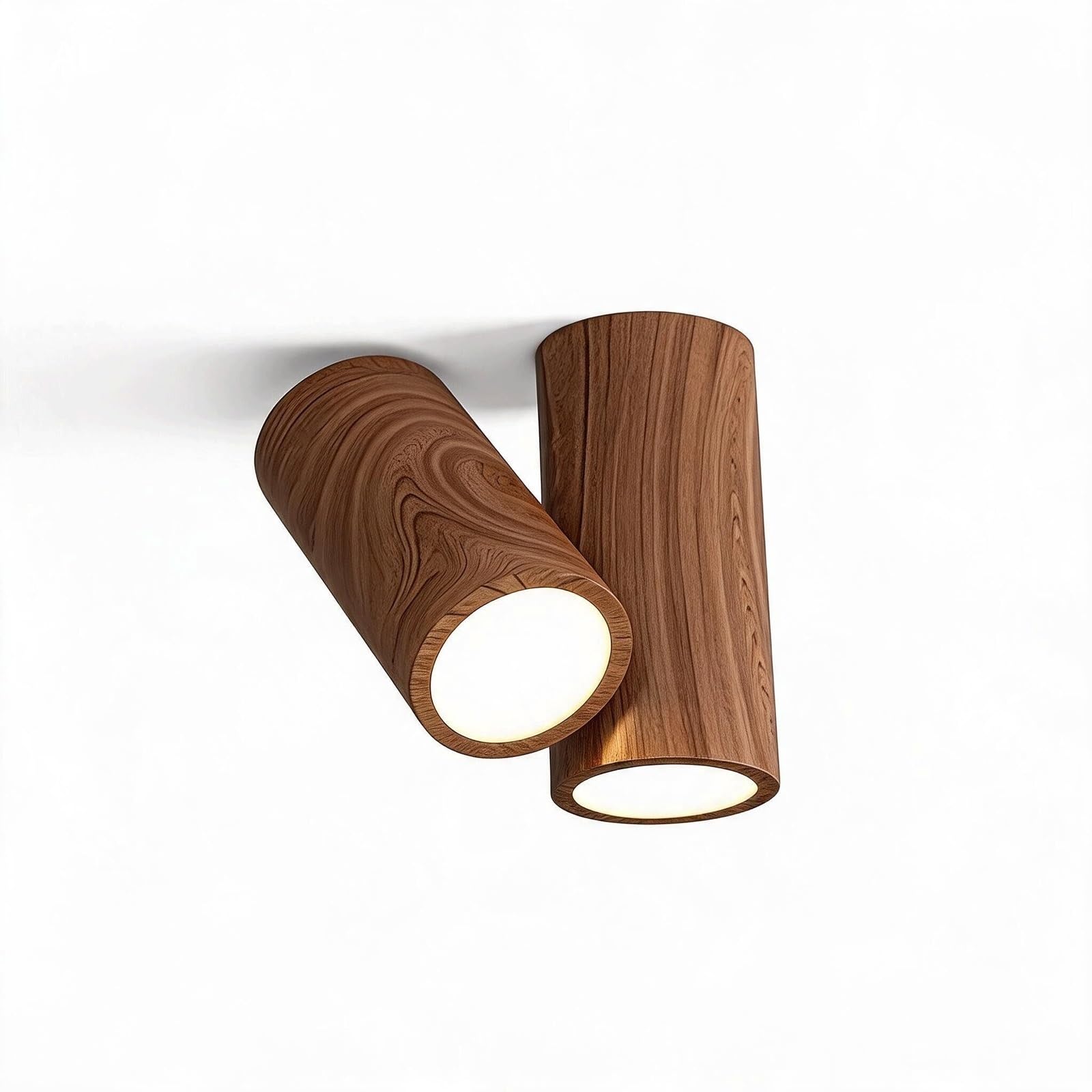 MESOVFCA Modern 5.9-Inch 2-Light Flush Mount Ceiling Light, Minimalist Nordic Wood Grain Metal Spotlight for Hallway Bedroom Entryway, Wood Texture Cylinder Lamp 3-Color Lighting E26(Walnut)