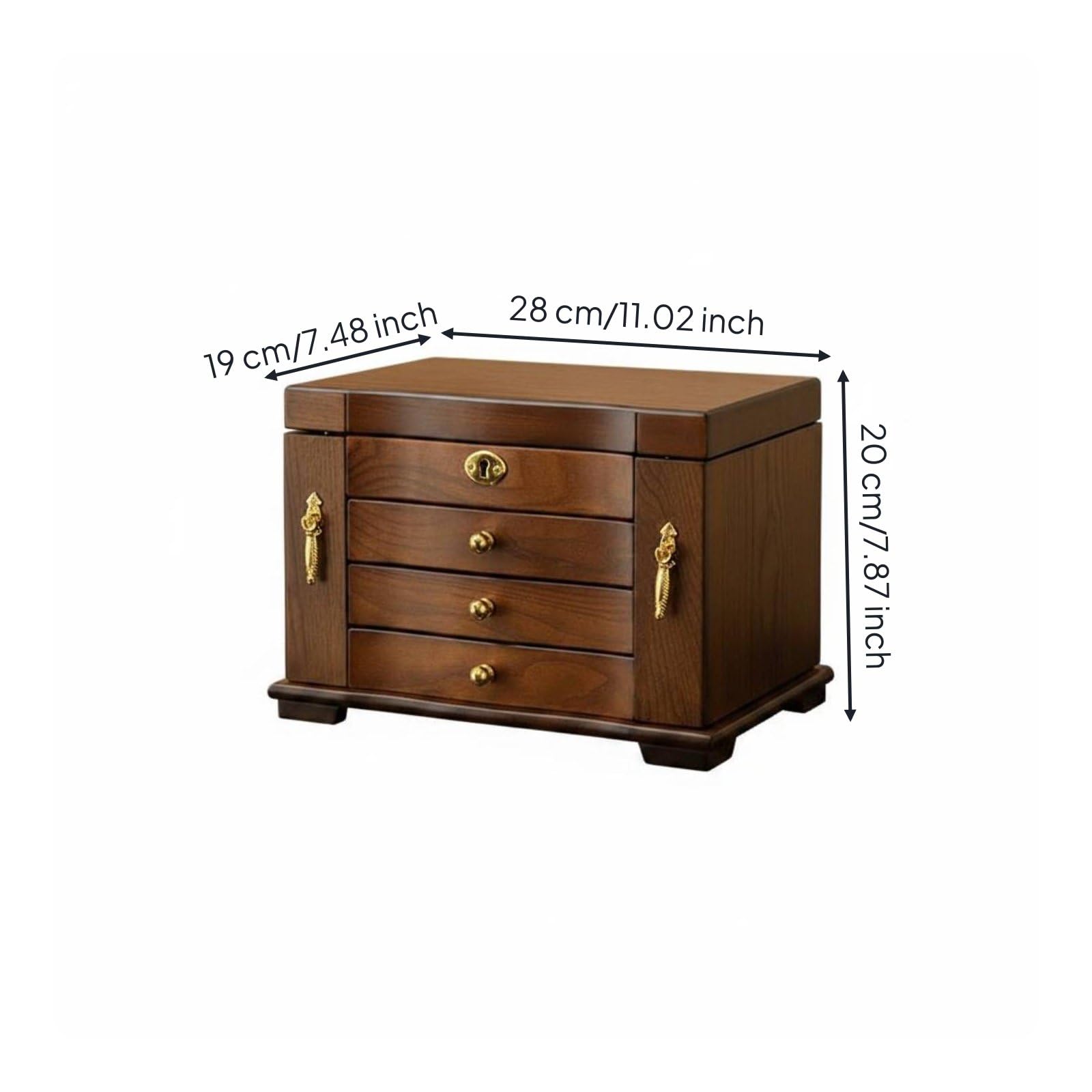Porta Gioie Scatola Portaoggetti Cofanetto Cassettiera con Serratura in Legno con Capacità Ampia Interno Foderato Antiossidante con Specchio Integrato, Porta Laterale+Con Serratura