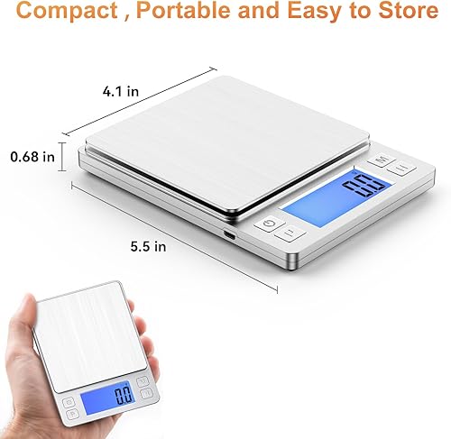 Miniatura 7 de BOMATA Báscula de alimentos pequeña mejorada, 0.1 g0.001 oz de alta precisión, 3000 g6.6 lb, con nueva función de retención y pantalla más grande,