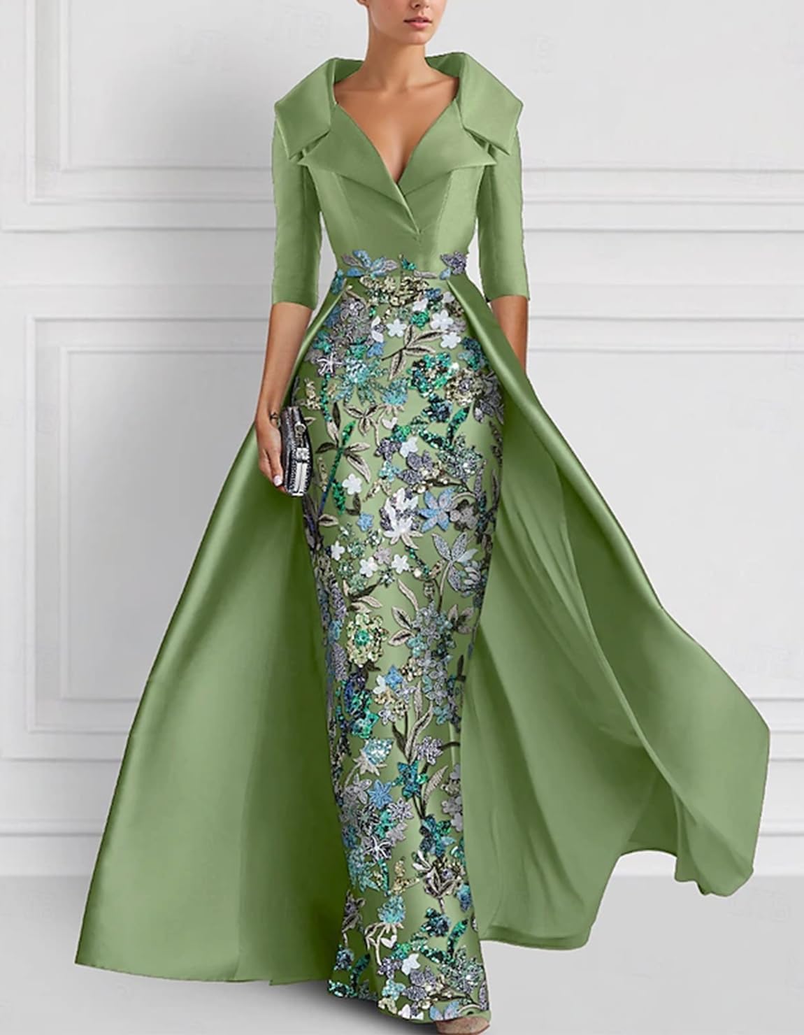 A-Line Formal Evening Dress Elegant Satin Floor Length Half Sleeve Shirt Collar Wedding Party Gowns Slit Appliques 2025 - Image 2