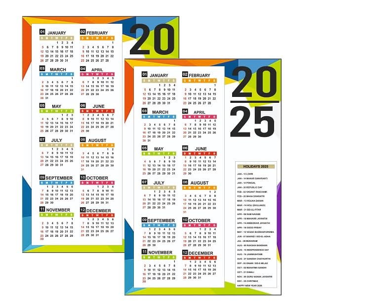 VenuzeRT Annual Calendar 2025 Poster and Planner for Home and Office (12 x 18-inch) (Diagonal Pack of 2)