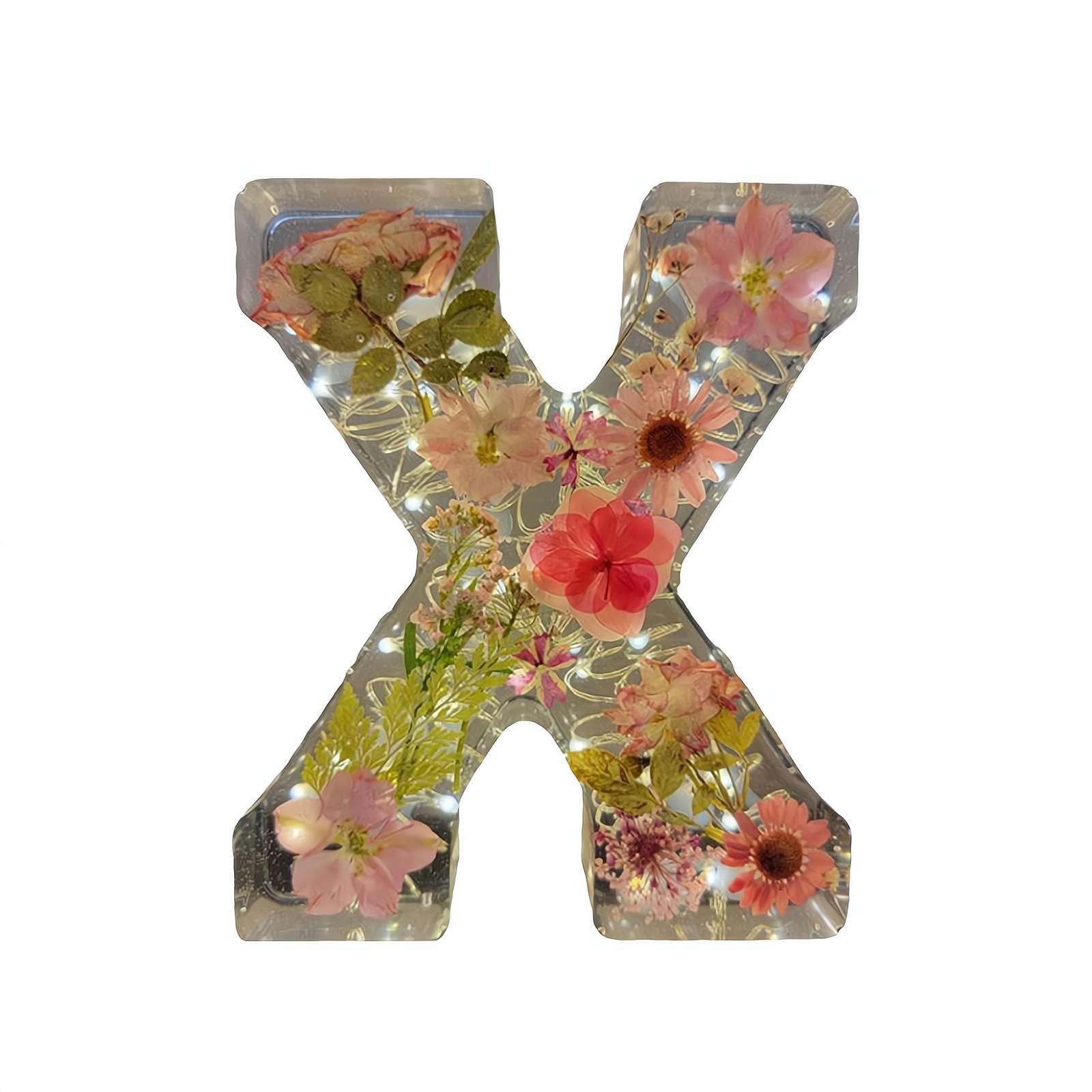 EIRZNGXQ Resin Letters With Flowers And Lights, Resin Flower Letter Lamp, Resin Letter Flower Initial Night Light, Floral Resin Night Light Letter For Gift (X 1pcs)