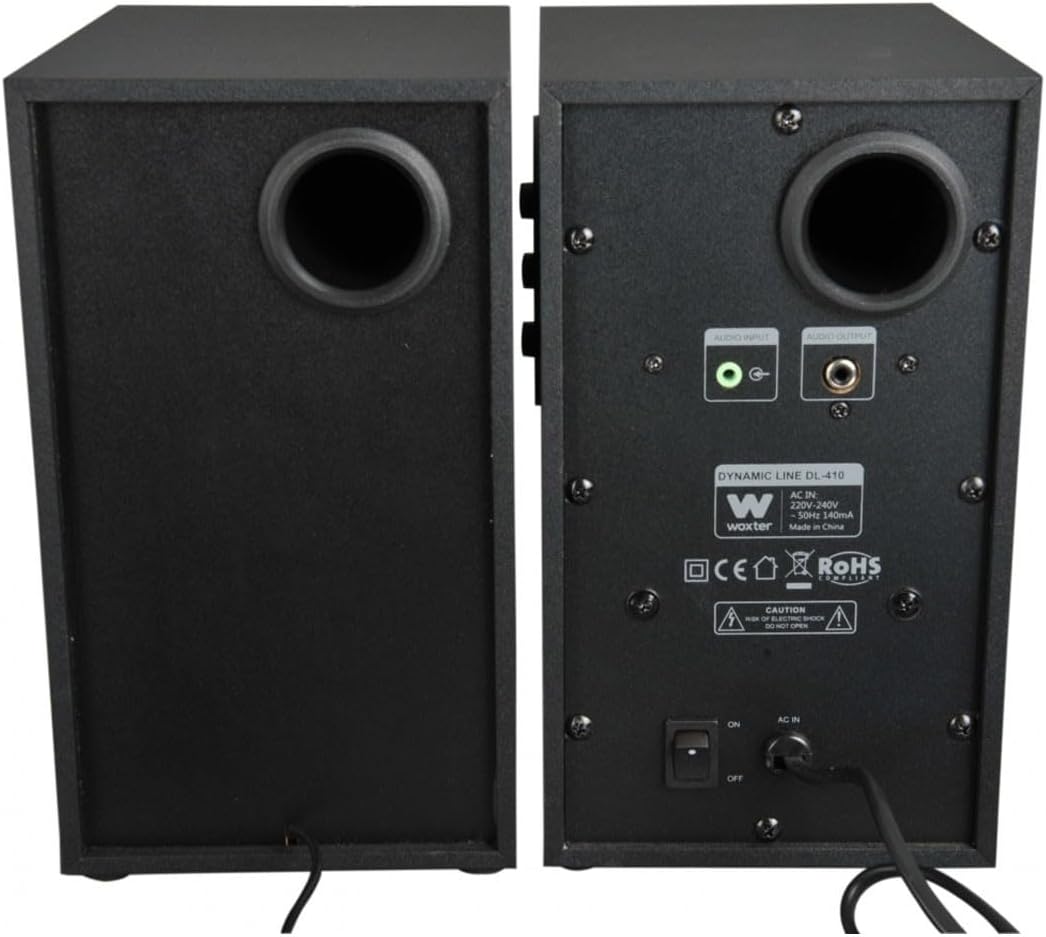 Woxter Dynamic Line 410 – Altavoces estéreo 2.0 Autoamplificados con 150W de potencia, Madera, Woofer de 4 pulgadas, 2 Tweeter, 3.5 mm, RCA, Control volumen, agudos, graves, Negro 9