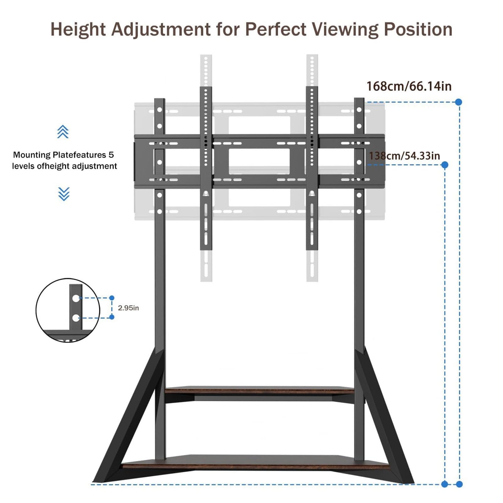 THEGA Carro De TV Móvil Soporte con Ruedas - Soporte De TV Móvil, Base De Montaje En Suelo Resistente Y Ajustable En Altura, Soporta hasta 100 Kg con Estante