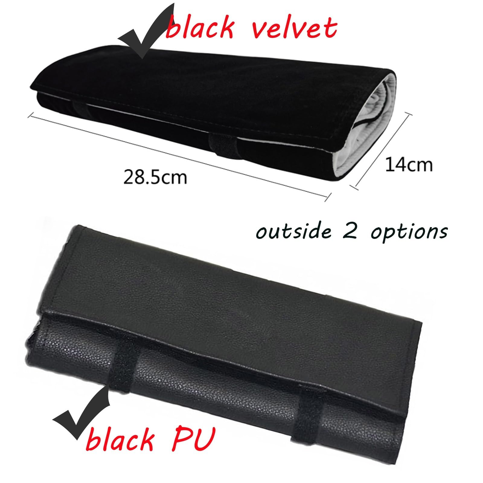 Schmuckrolle Tragbare Schmuckrolle, entwirrt, sichere Halskette, Reise-Aufbewahrungstasche, Displayhalter, 16 Ketten, PU-Leder, Samt, Schwarz und Grau(All black velvet)