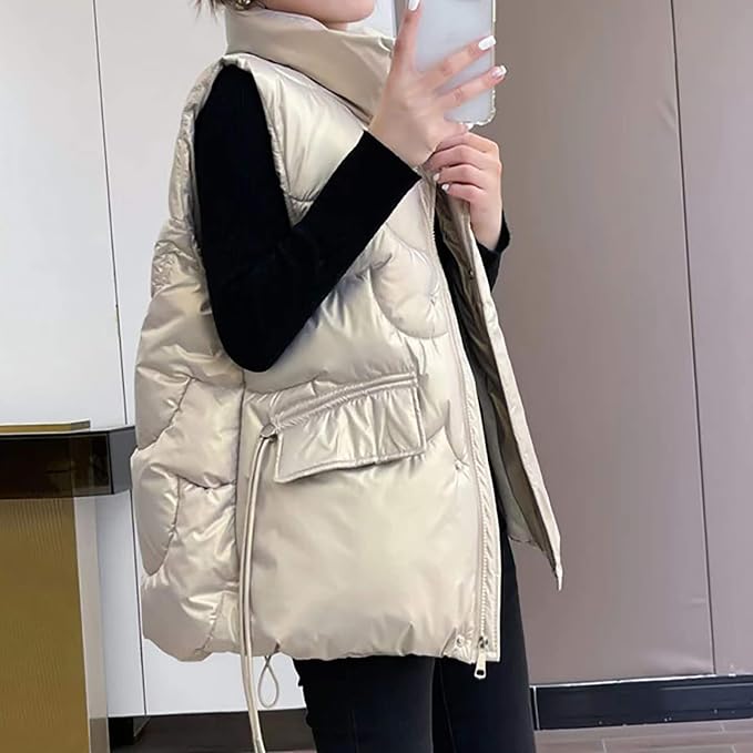 Women's Lightweight Hooded Puffer Vest - Quilted Sleeveless Jacket For Winter, Casual Zip-Up Outerwear
