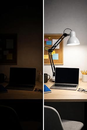 Busstier Akrobat Masa Lambası Kablolu Ayarlanabilir Kollu Çalışma Lambası Metal Gövde Güçlü Işık Ofis Ev Atölye Masaüstü Aydınlatma (Beyaz) [Enerji Sınıfı A++]