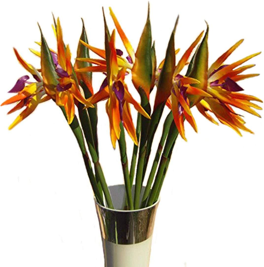 Calcifer 32.28'' Real Touch Bird of Paradise Artificial Flowers Bouquet For Home Garden Decoration/Wedding Party Decor (Package Quantity: 5 Stems, Orange)
