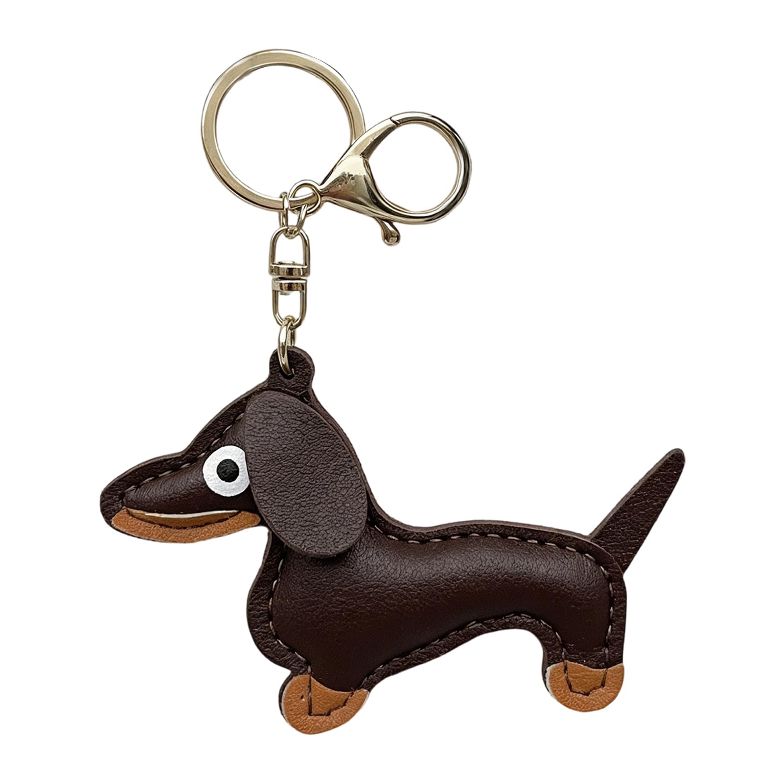GXAHSOL Leather Dachshund Keychain, Brown Creative Keychain, Cute Puppy Dog Bag Pendant, Charm Gifts for Favorite People, for Backpack, Handbag, Keyring