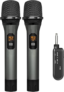 VeGue Wireless Microphone, UHF Cordless Dual Handheld Dynamic Mic Set with Rechargeable Receiver, for Karaoke Party, Voice Amplifier, PA System, Singing Machine, Church, Wedding, Meeting, 200ft (WM-2)