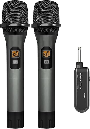 VeGue Wireless Microphone, UHF Cordless Dual Handheld Dynamic Mic Set with Rechargeable Receiver, for Karaoke Party, Voice Amplifier, PA System, Singing Machine, Church, Wedding, Meeting, 200ft (WM-2)