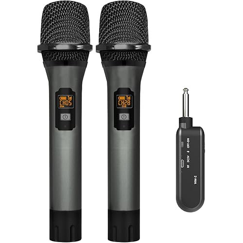 VeGue Wireless Microphone, UHF Cordless Dual Handheld Dynamic Mic Set with Rechargeable Receiver, for Karaoke Party, Voice Amplifier, PA System, Singing Machine, Church, Wedding, Meeting, 200ft (WM-2)