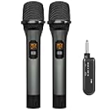 VeGue Wireless Microphone, UHF Cordless Dual Handheld Dynamic Mic Set with Rechargeable Receiver, for Karaoke Party, Voice Amplifier, PA System, Singing Machine, Church, Wedding, Meeting, 200ft (WM-2)