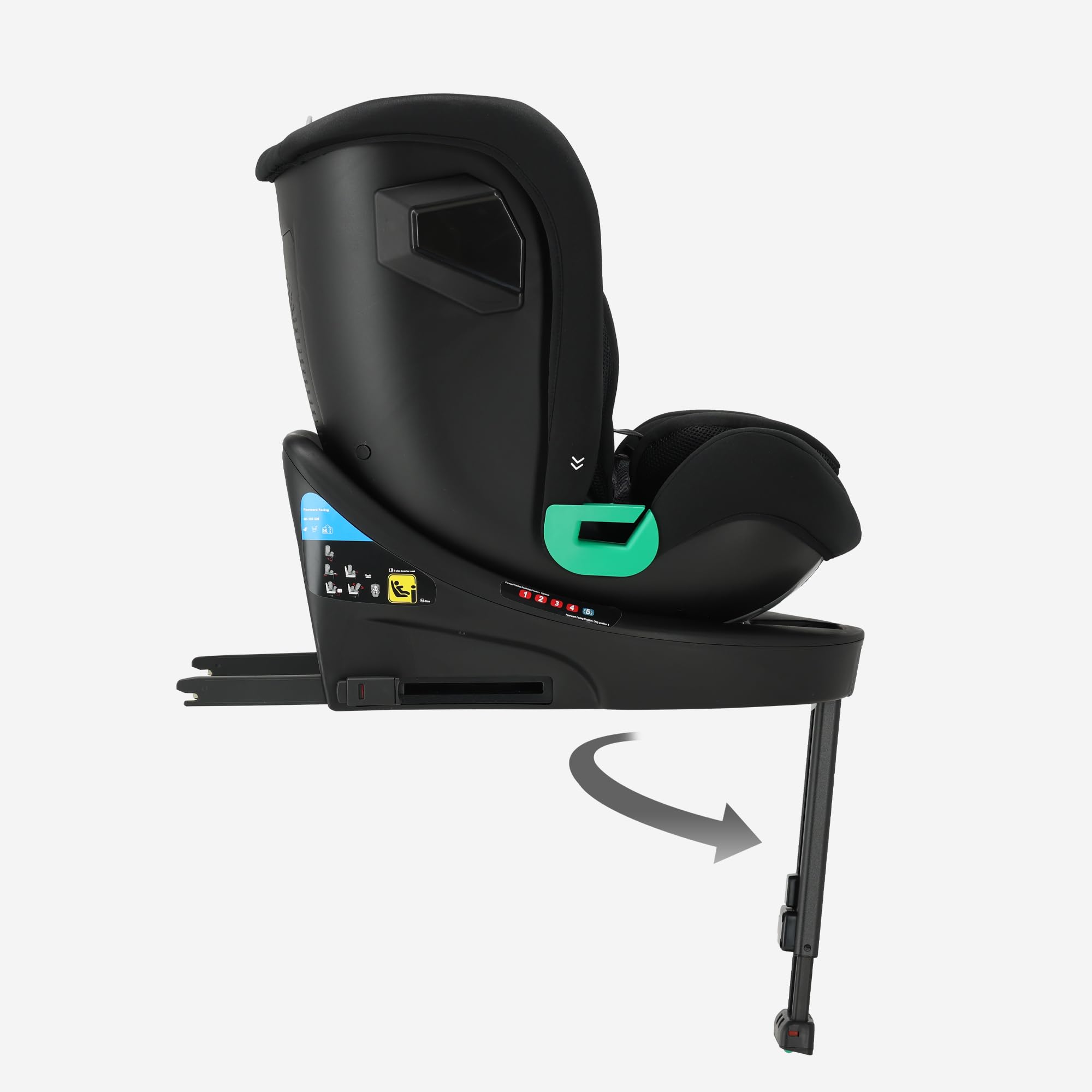 Deryan Carly 360° i-Size Kindersitz 40-150 cm, Drehbarer Autositz 0 bis 12 Jahre (0–36 kg) mit ISOFIX, Liegefunktion & Stützfuß, Gruppe 0+/1/2/3, ECE R129, Autokindersitz mit Gurtbefestigun (Schwarz)