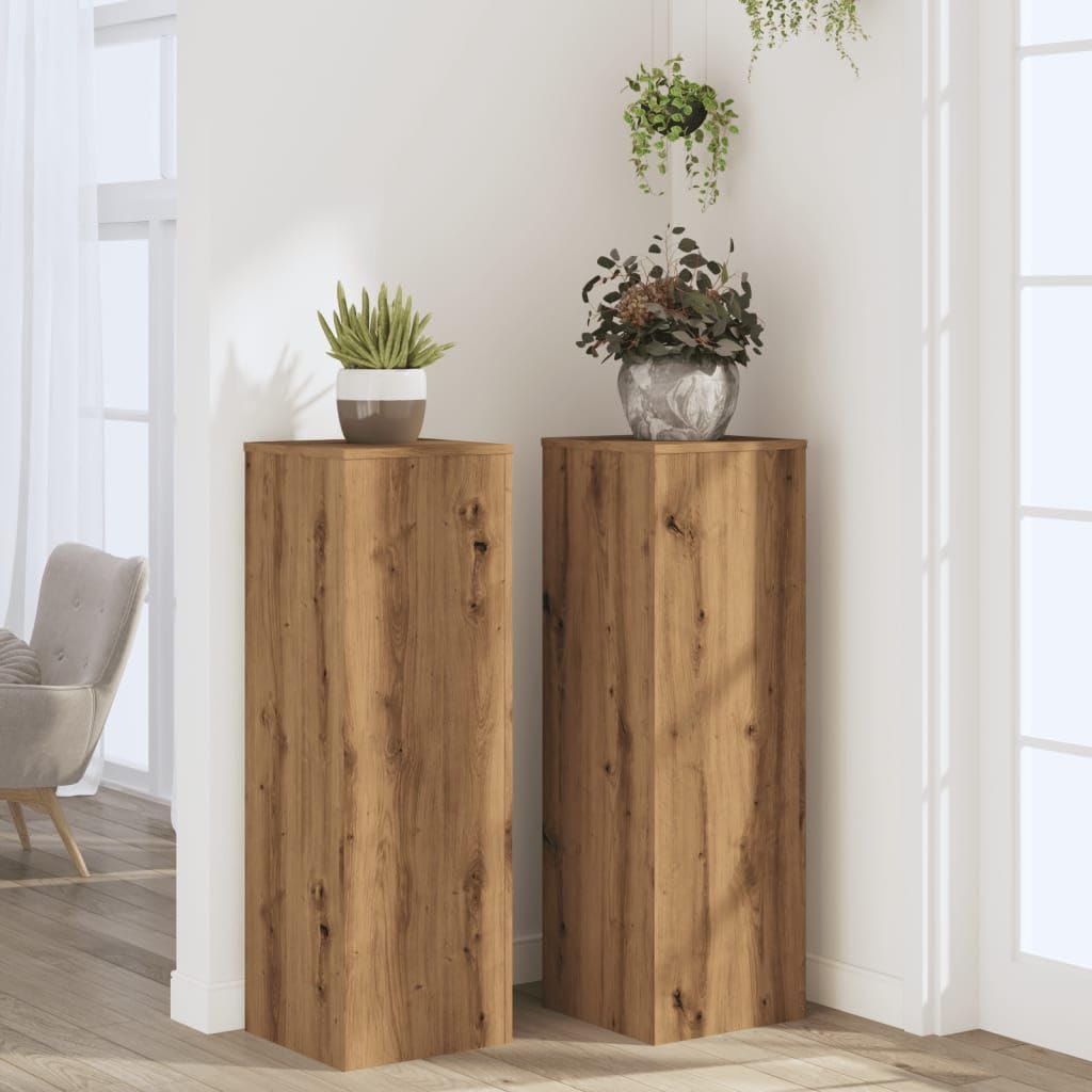 Lot de 2 supports de plantes en chêne artisanal 33 x 33 x 100 cm