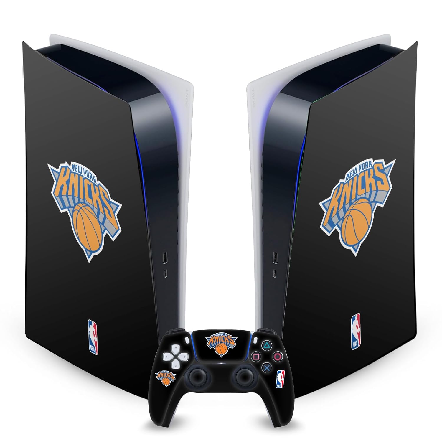 Head Case Designs Officially Licensed NBA Black Design New York Knicks Logo Vinyl Faceplate Gaming Skin Decal Compatible With Sony PlayStation 5 PS5 Digital Edition Console and DualSense Controller