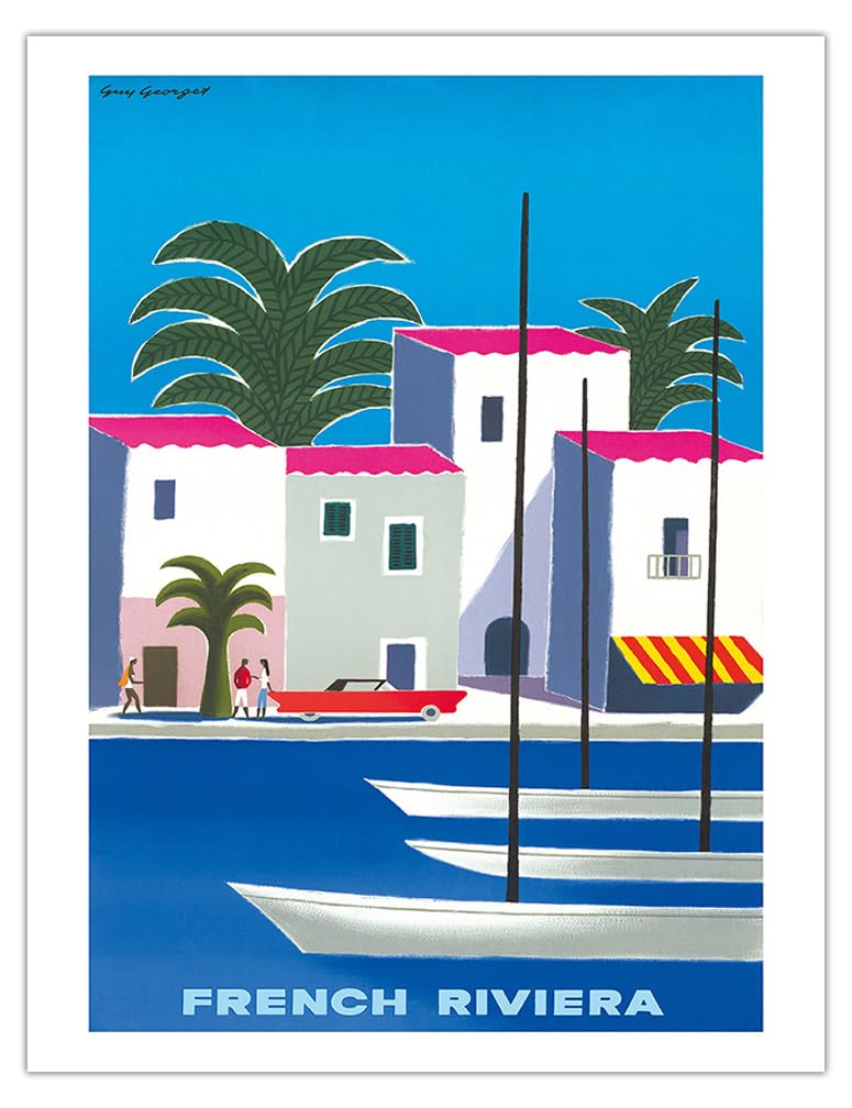 Pacifica Island Art Riviera Francesa - Costa Azul - Póster Viaje Línea aérea de Guy Georget c.1960s - Impresión de Arte 51 x 66 cm